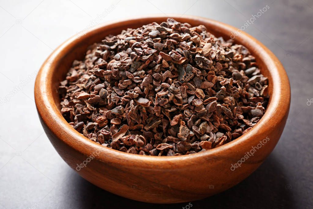 Bowl with aromatic cocoa nibs 
