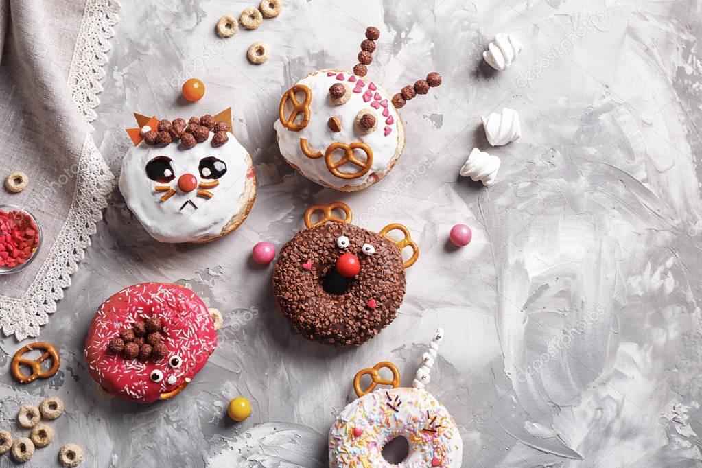 Funny decorated donuts