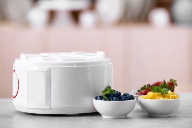 Modern yoğurt makinesi ve malzemeler