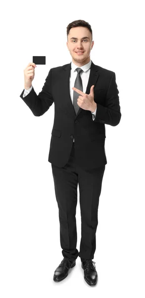 Young man with business card — Stock Photo, Image