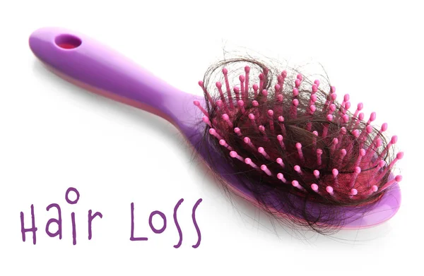 Hair loss concept. Brush on white background — Stock Photo, Image