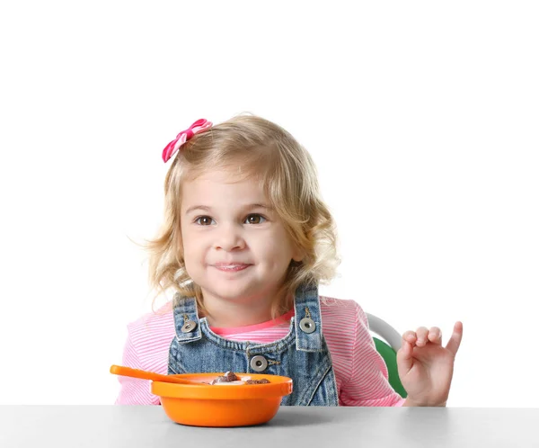 Little girl with yogurt — Stock Photo, Image