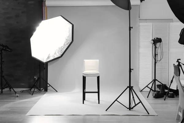 studio with professional lighting equipment