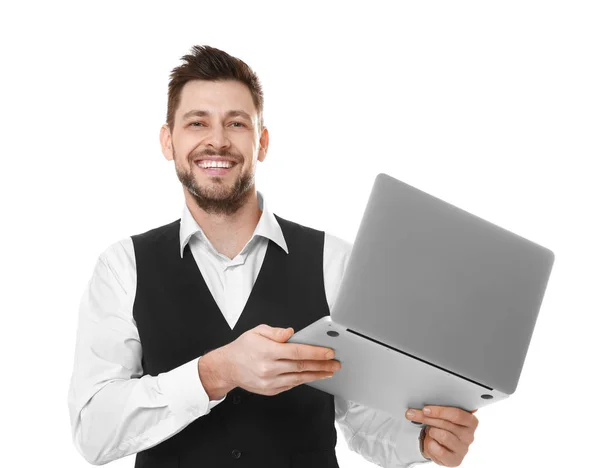 Knappe jonge man met laptop — Stockfoto