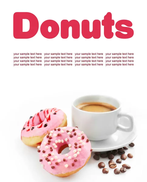Tasty donuts and cup of coffee — Stock Photo, Image