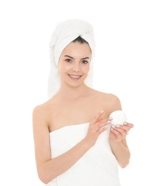 Young woman after bath with cream — Stock Photo, Image