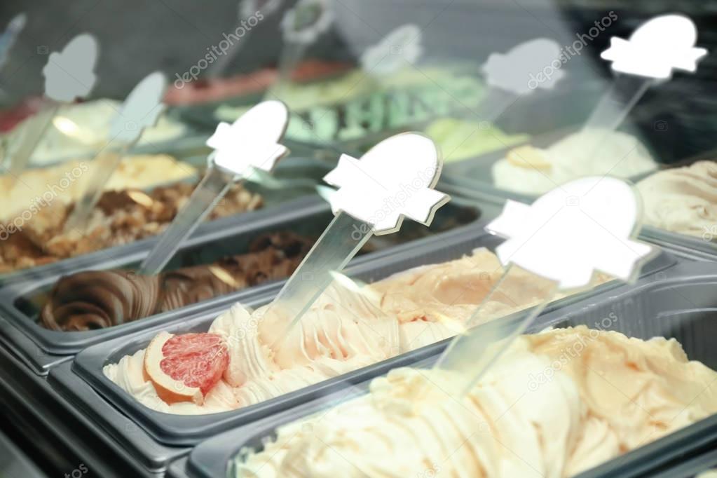 Showcase of different ice cream  