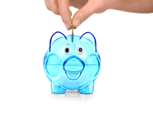 Banco piggy azul transparente — Fotografia de Stock