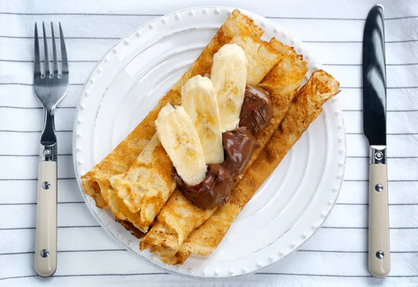 바나나와 초콜릿 팬케이크 — 스톡 사진