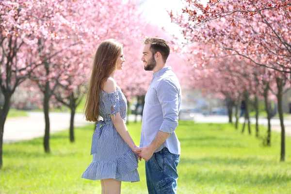 Joven pareja encantadora en el parque —  Fotos de Stock