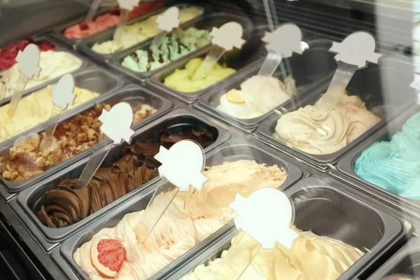 ice cream in metal tubs