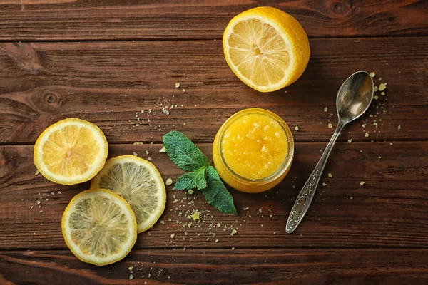 Glass jar with lemon scrub