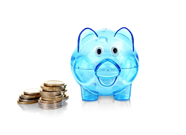 Banco piggy azul transparente — Fotografia de Stock