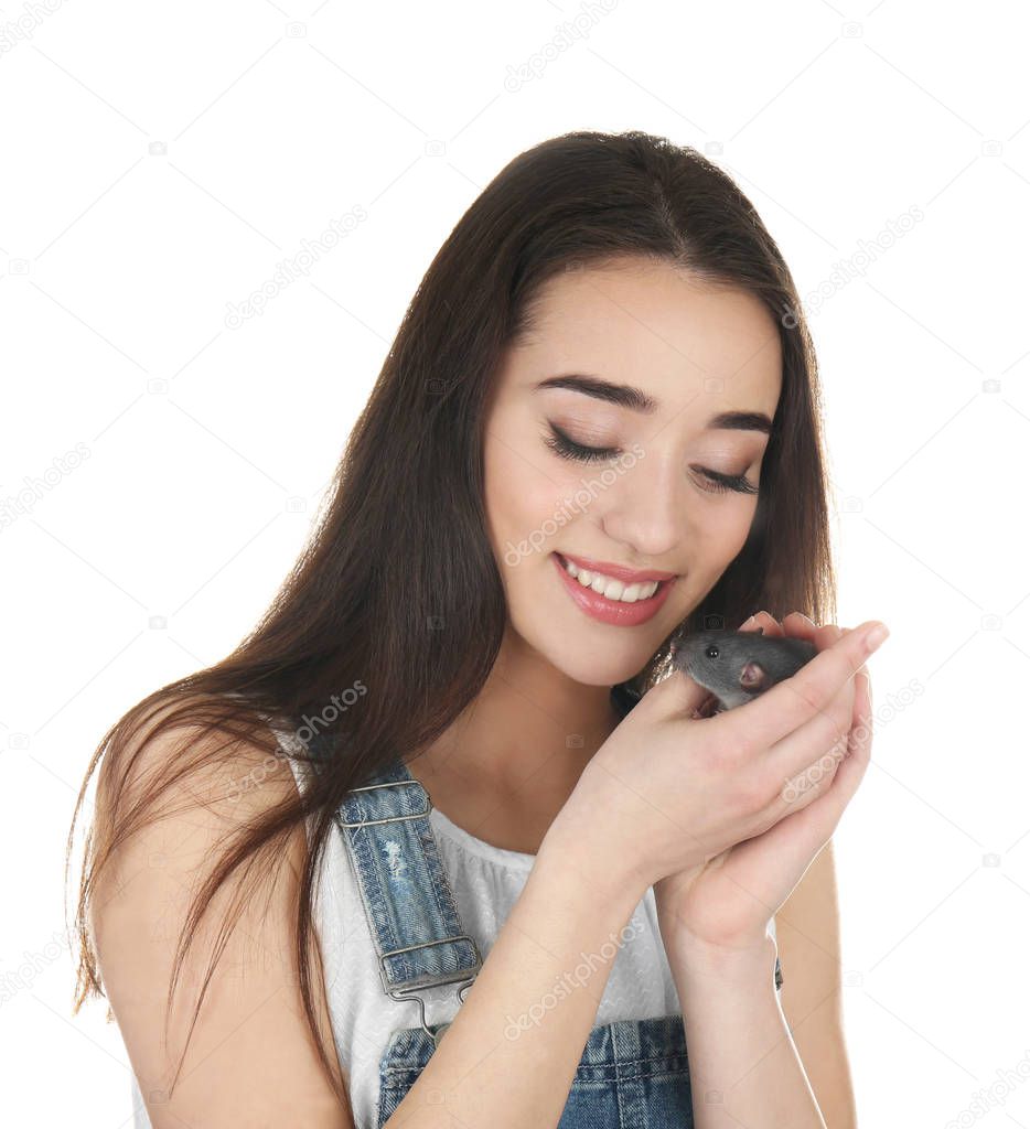 Young woman with rat  