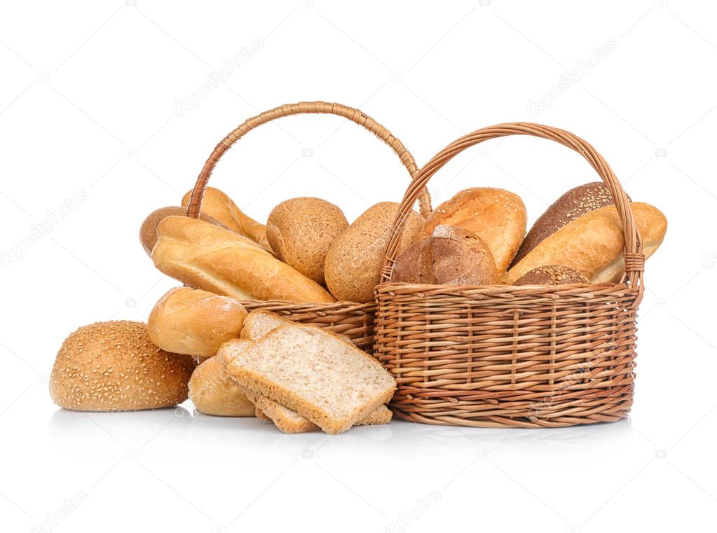 Wicker basket with fresh bread