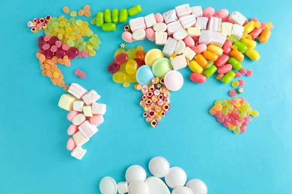 Map of world made from different candies