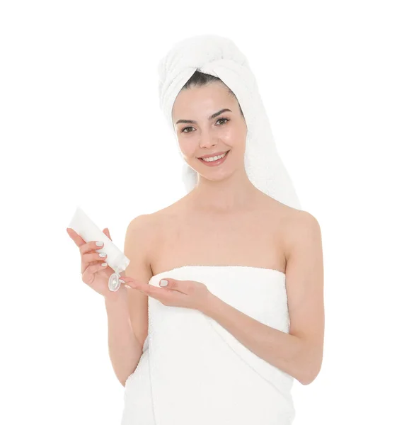 Young woman after bath with cream — Stock Photo, Image