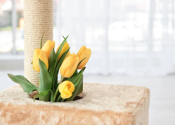 Claw sharpener with bouquet of flowers — Stock Photo, Image