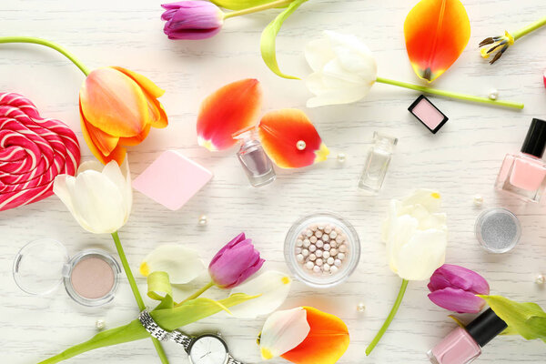 flowers, cosmetics and accessories