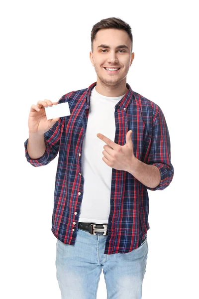 Handsome man with business card — Stock Photo, Image