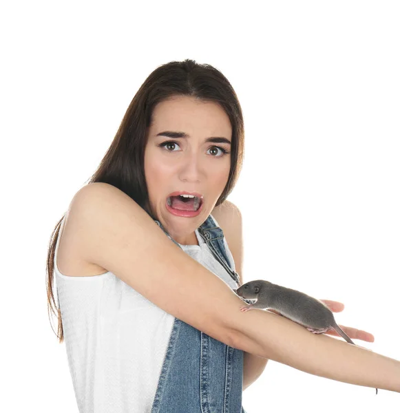 Junge Frau mit Ratte — Stockfoto