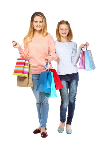 Mère et fille avec des sacs en papier — Photo