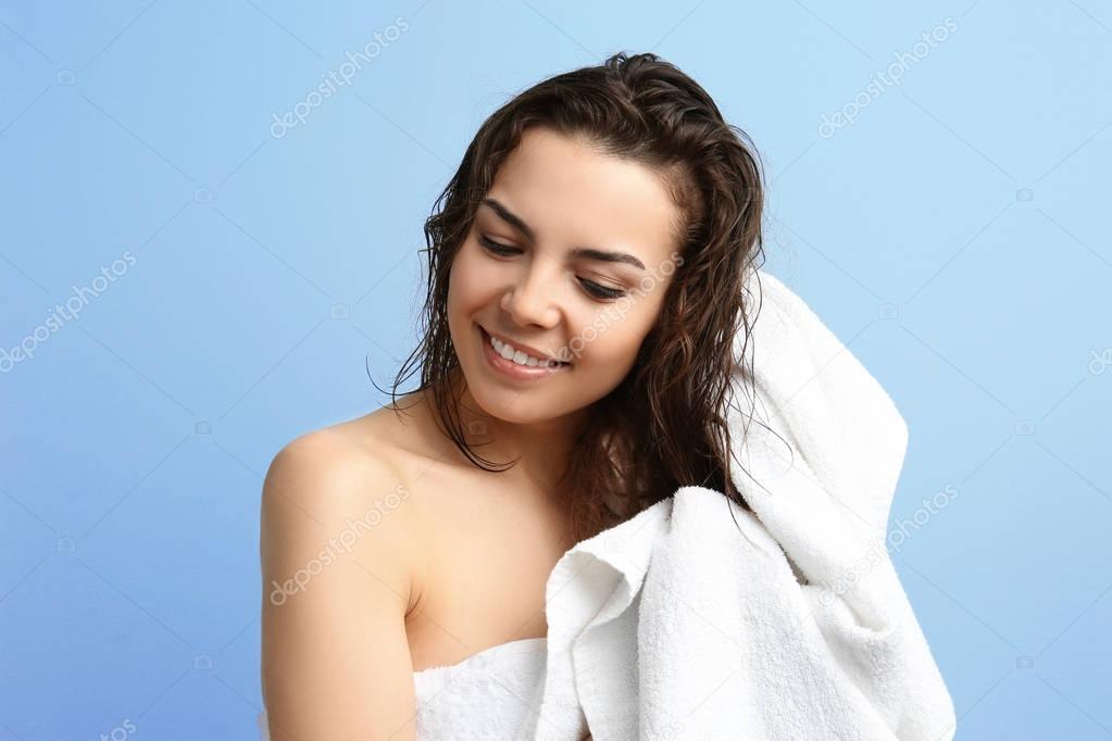 young woman after shower