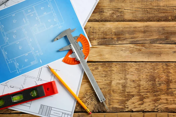 Engineering supplies and blueprints — Stock Photo, Image