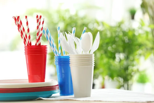 Plastic ware on table — Stock Photo, Image