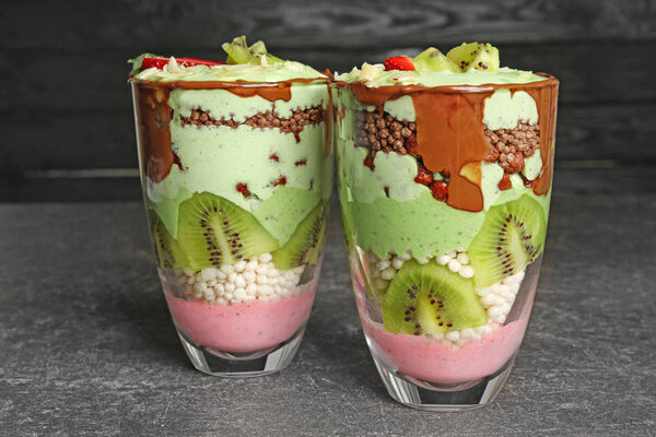Delicious parfait with fruits
