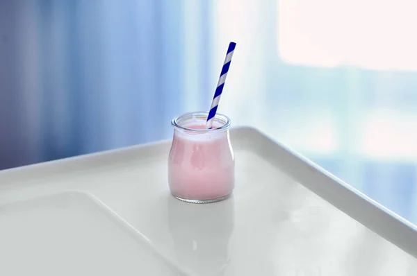 Jar with tasty yogurt — Stock Photo, Image
