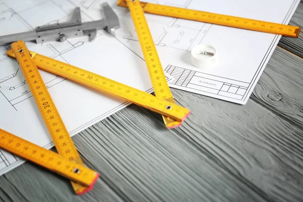 Engineering supplies and blueprints — Stock Photo, Image