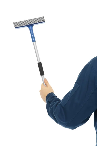 Hand of window cleaner with mop — Stock Photo, Image