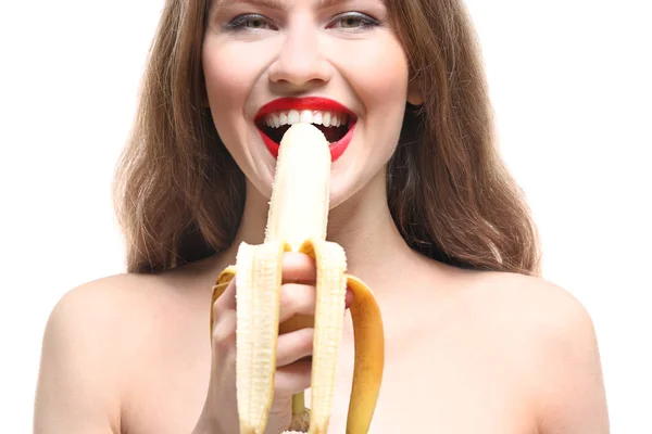 女人吃香蕉 — 图库照片