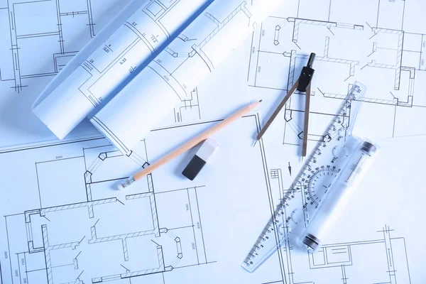 Engineering supplies and blueprints — Stock Photo, Image