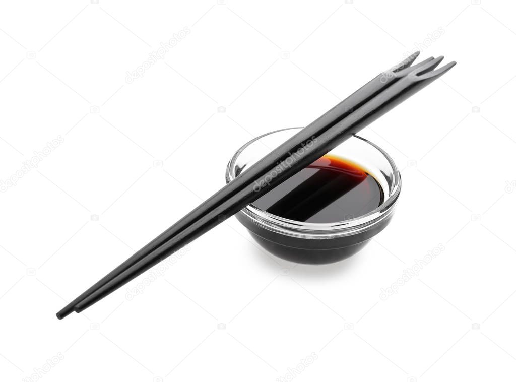 Bowl with tasty soy sauce