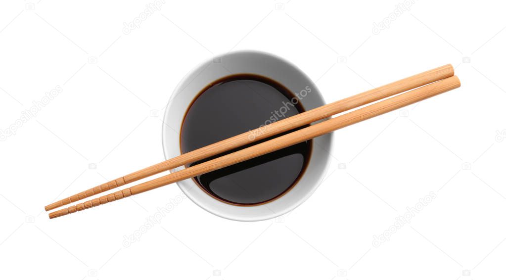 Bowl with tasty soy sauce