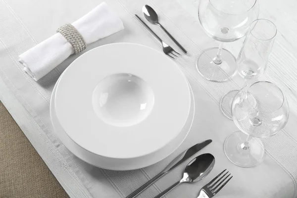 Table setting with plates Stock Photo