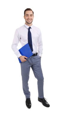 Handsome young man with clipboard   clipart