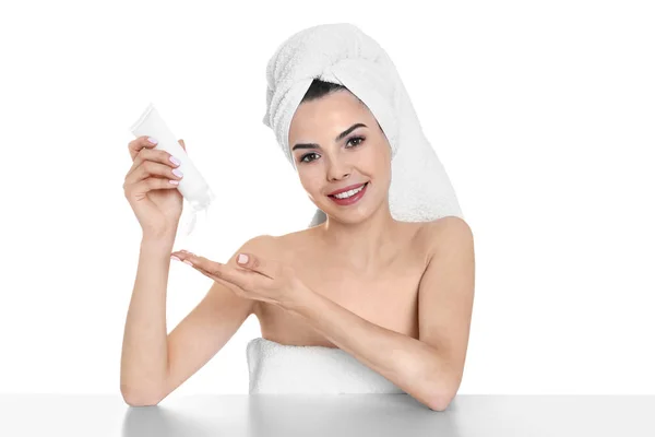 Young woman after bath with cream — Stock Photo, Image