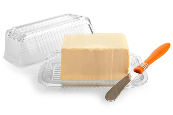 Plato con mantequilla sobre blanco —  Fotos de Stock