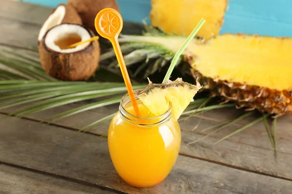 Jar with pineapple cocktail — Stock Photo, Image