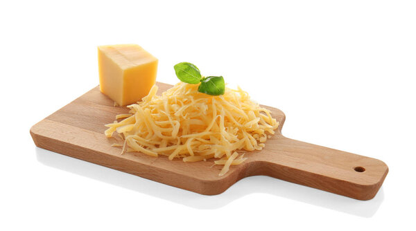 Wooden board with grated cheese