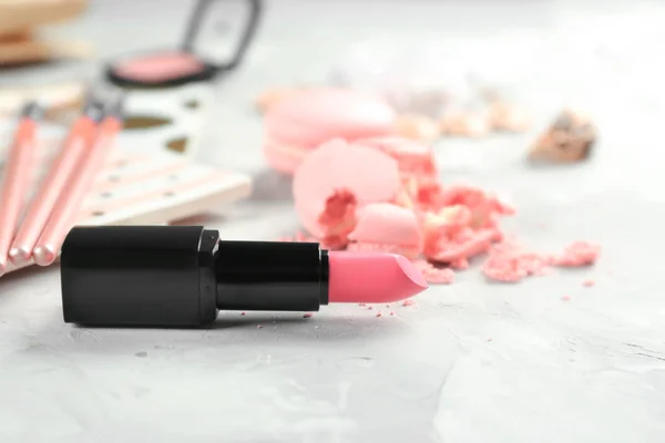 Composition with pink lipstick on light background — Stock Photo, Image