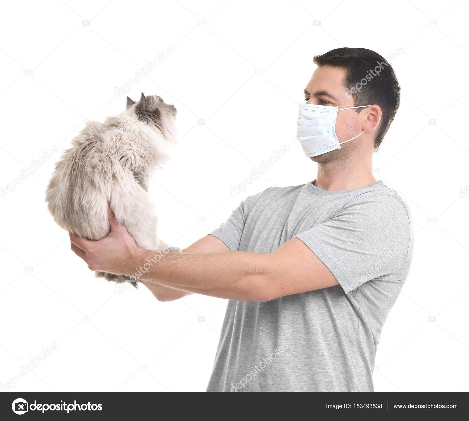 Concetto Di Allergia Animale Uomo Bello Con Il Gatto Su Priorità