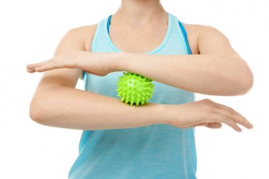 Woman doing exercises with rubber ball  clipart