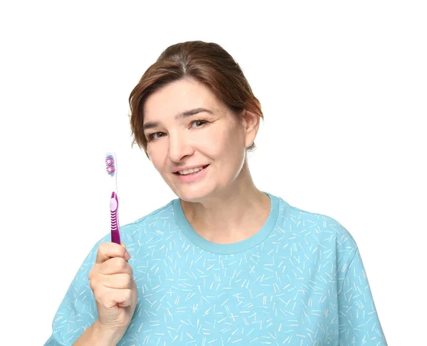 Mujer mayor con cepillo de dientes —  Fotos de Stock