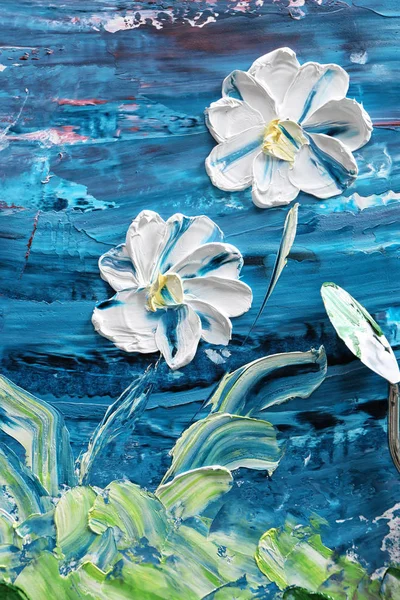 Pintura a óleo de belas flores e faca paleta — Fotografia de Stock