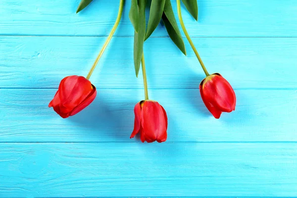 Tulpen op houten ondergrond — Stockfoto