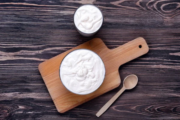 Bowl with milk yogurt — Stock Photo, Image